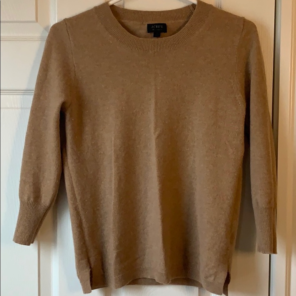jcrew camel cashmere sweater 3/4 sleeves size S